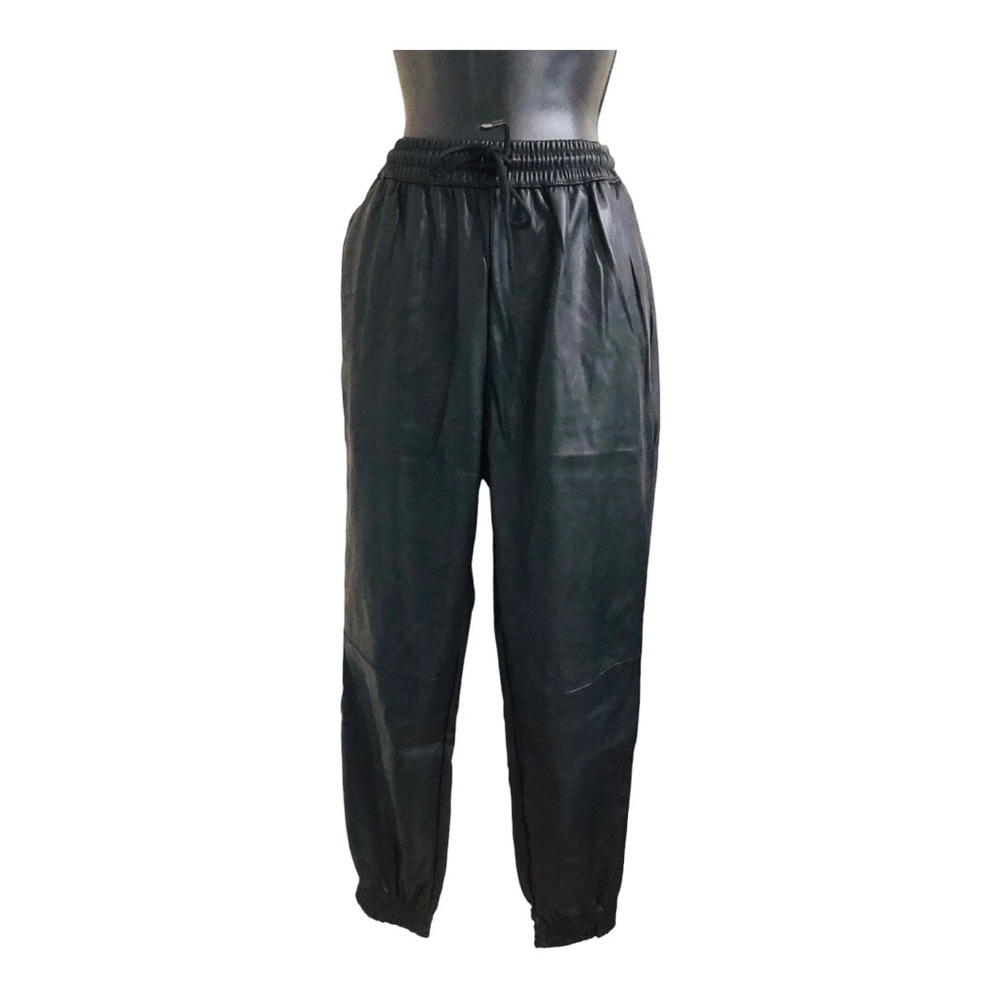 Ci Sono Black elastic waist faux leather jogger pants size small‎ brand new